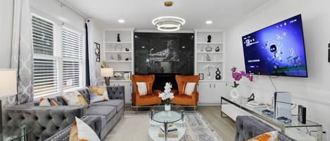 Smart TV, fireplace, video games