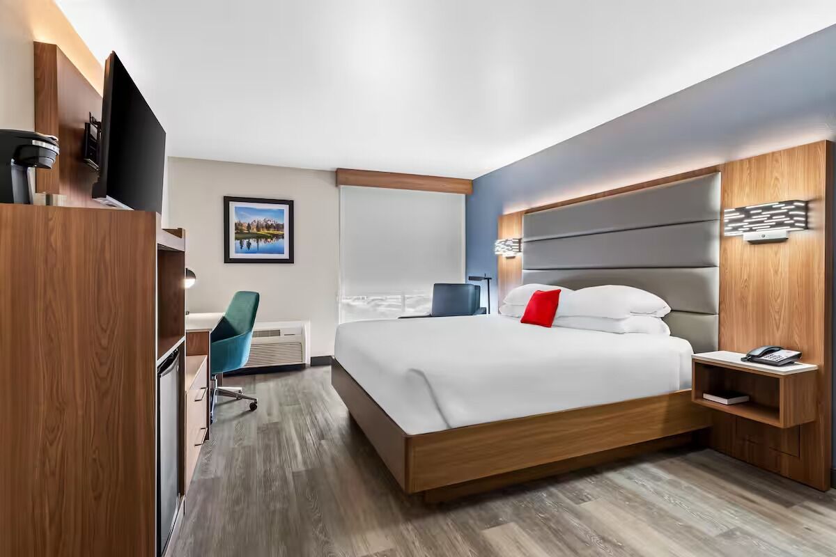 Sink into a plush king bed after a long day.