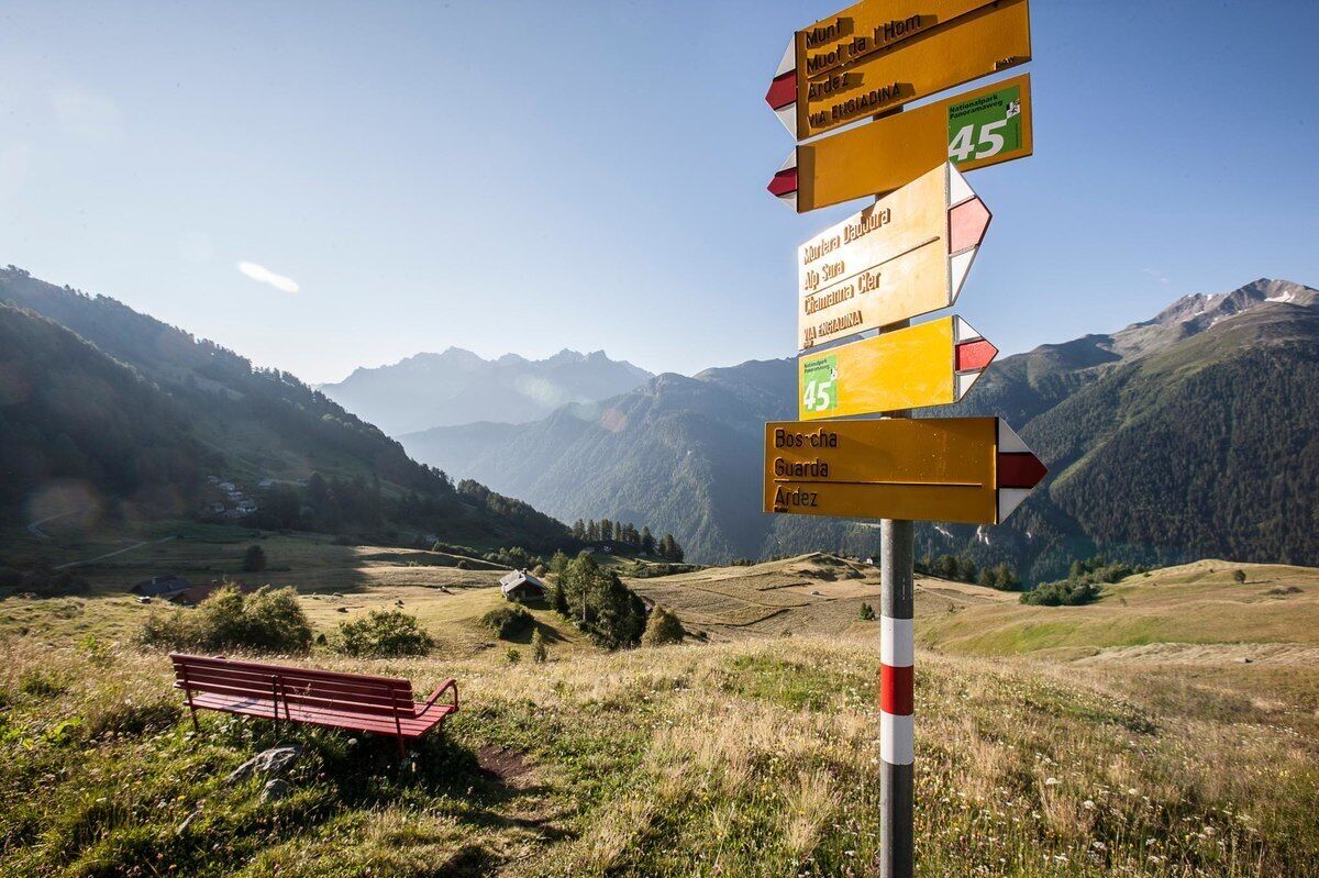 A directional signpost with multiple arrows pointing to various destinations.