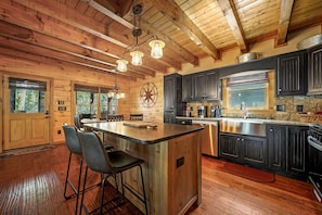 Private kitchen - Little Bears Riverfront Cabin. ON THE RIVER. Pets are welcome. (Ellijay)