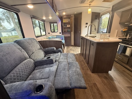 Interior. Cozy Lux Camper on Quiet Farm