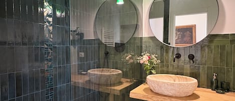 Shower, hair dryer, bidet, towels
