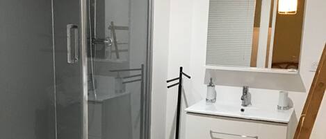 Regadera, secadora de cabello, bidet, toallas