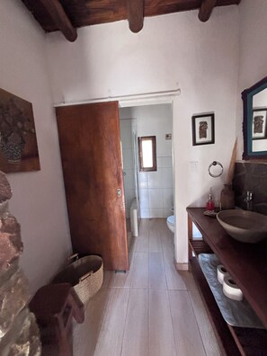 Shower, hair dryer, bidet, towels