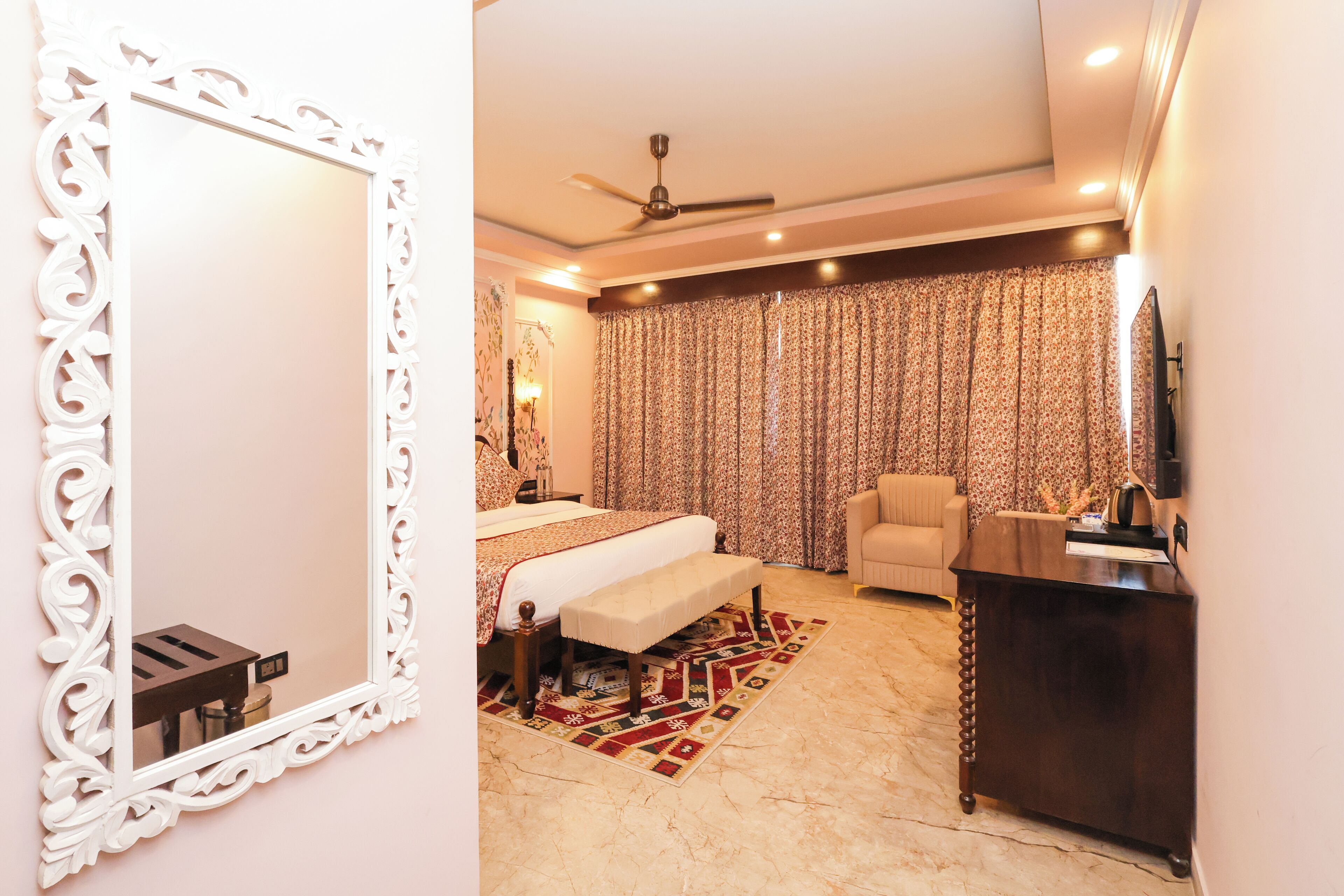 Premium Double Room | Living area | LED TV, fireplace