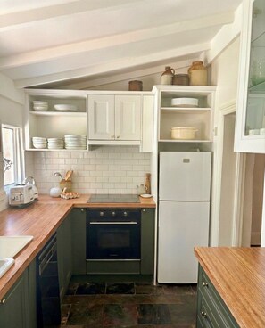 Frigorífico, microondas, horno y placa de cocina