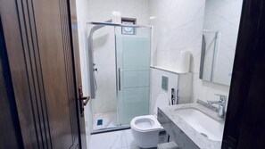 Secador de cabelo, toalhas de banho, sabonete, papel higiênico