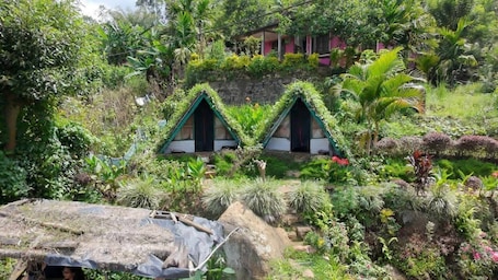 Double Room, Balcony, Mountain View | Property grounds. Hobbit cabana