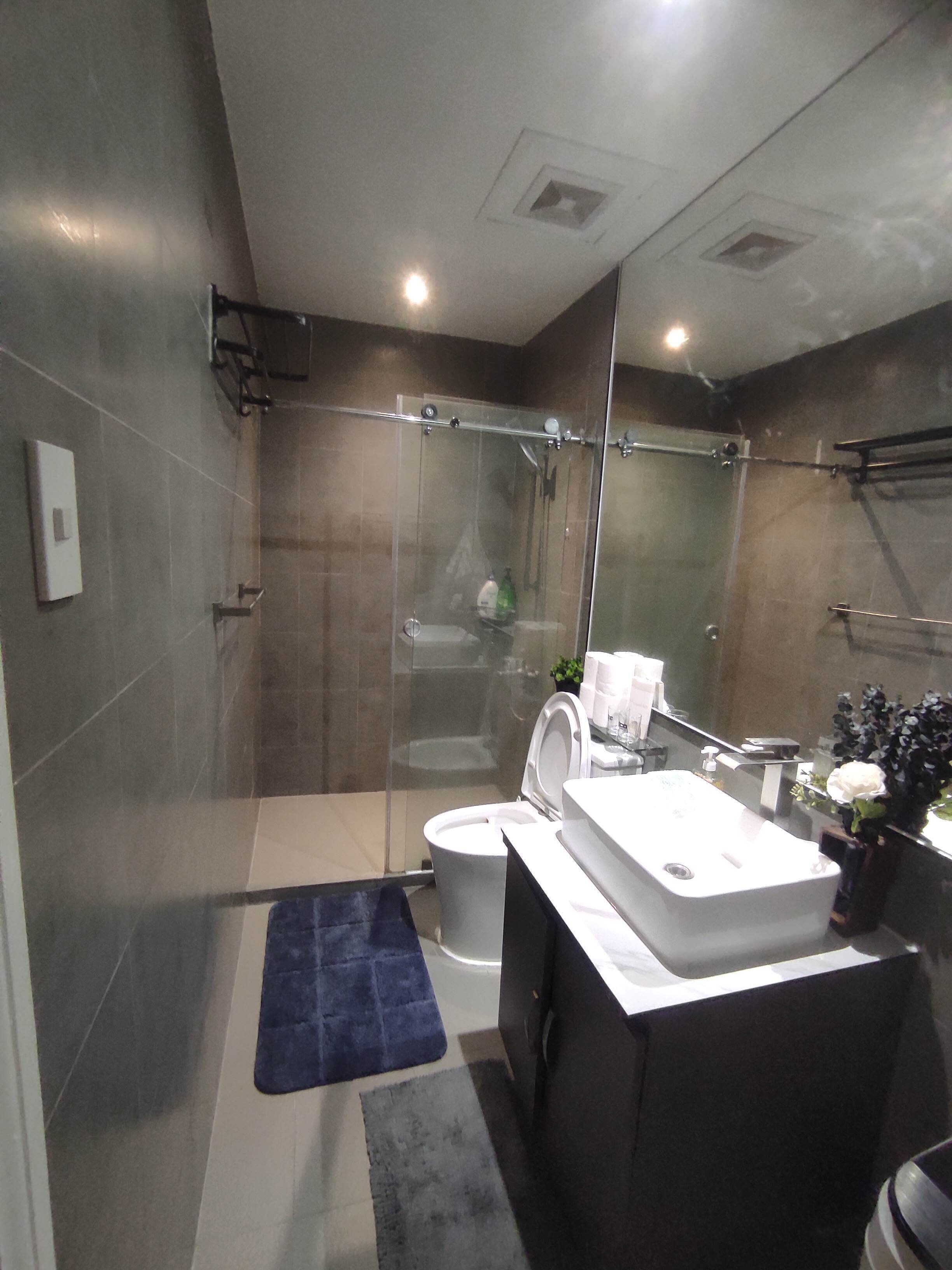 Shower, hair dryer, bidet, towels