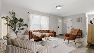 TV connectée, cheminée, livres