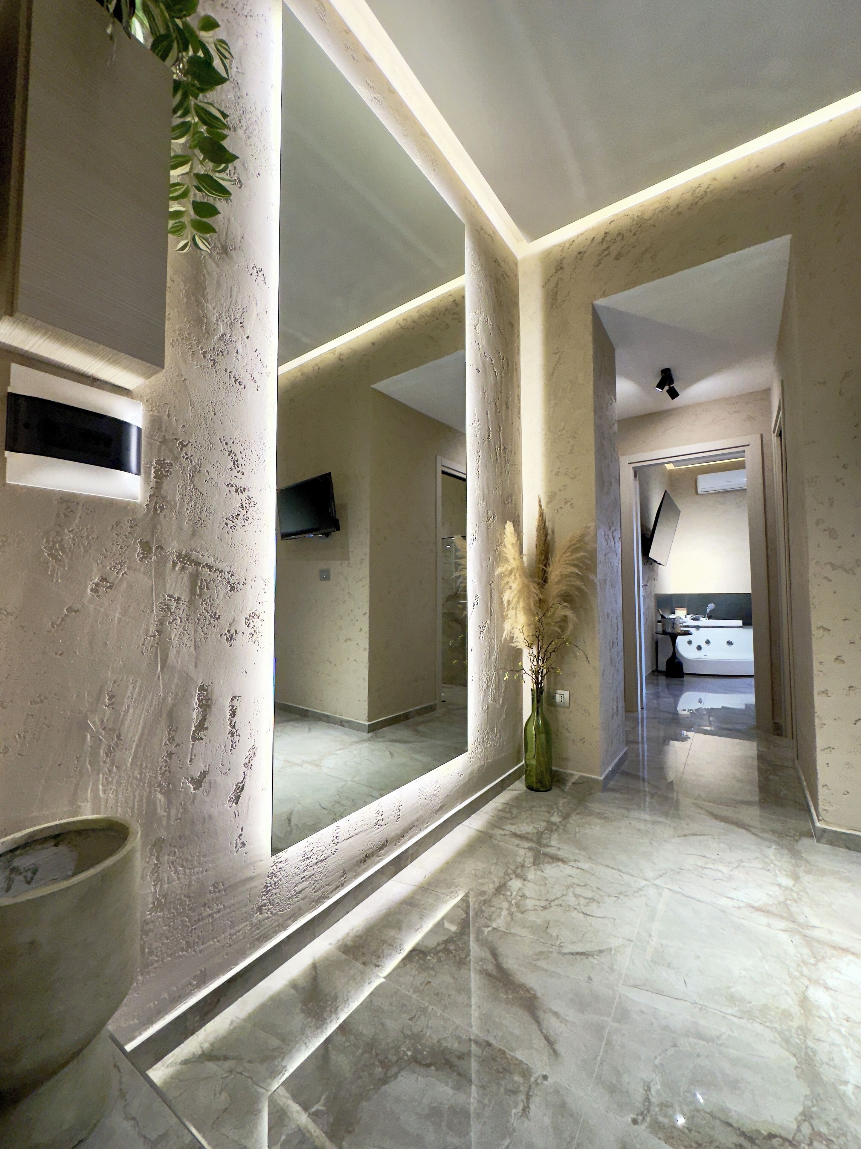 Shower, jetted tub, hair dryer, bidet