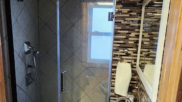 Shower, towels, soap, shampoo