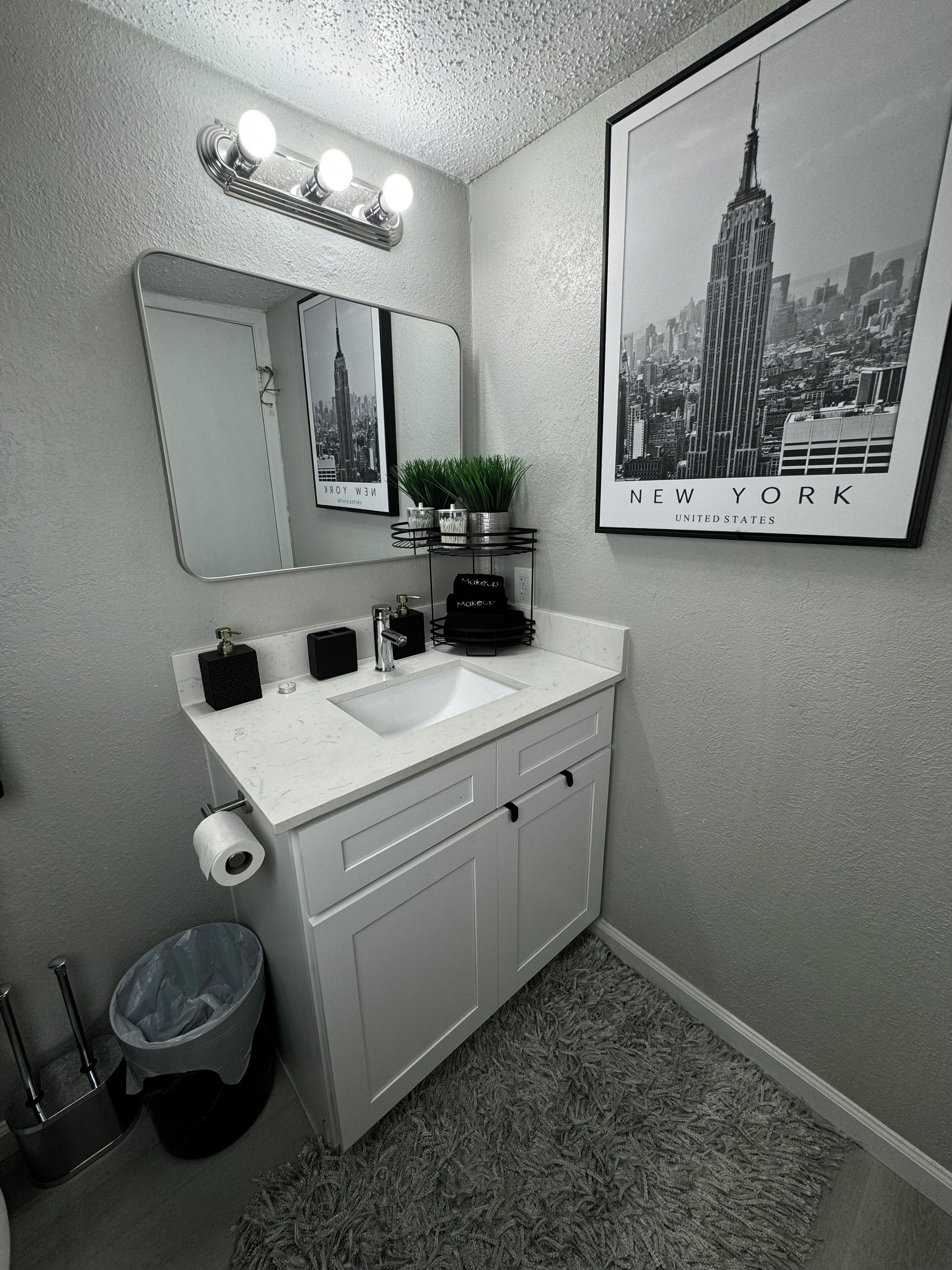 Hair dryer, towels, toilet paper