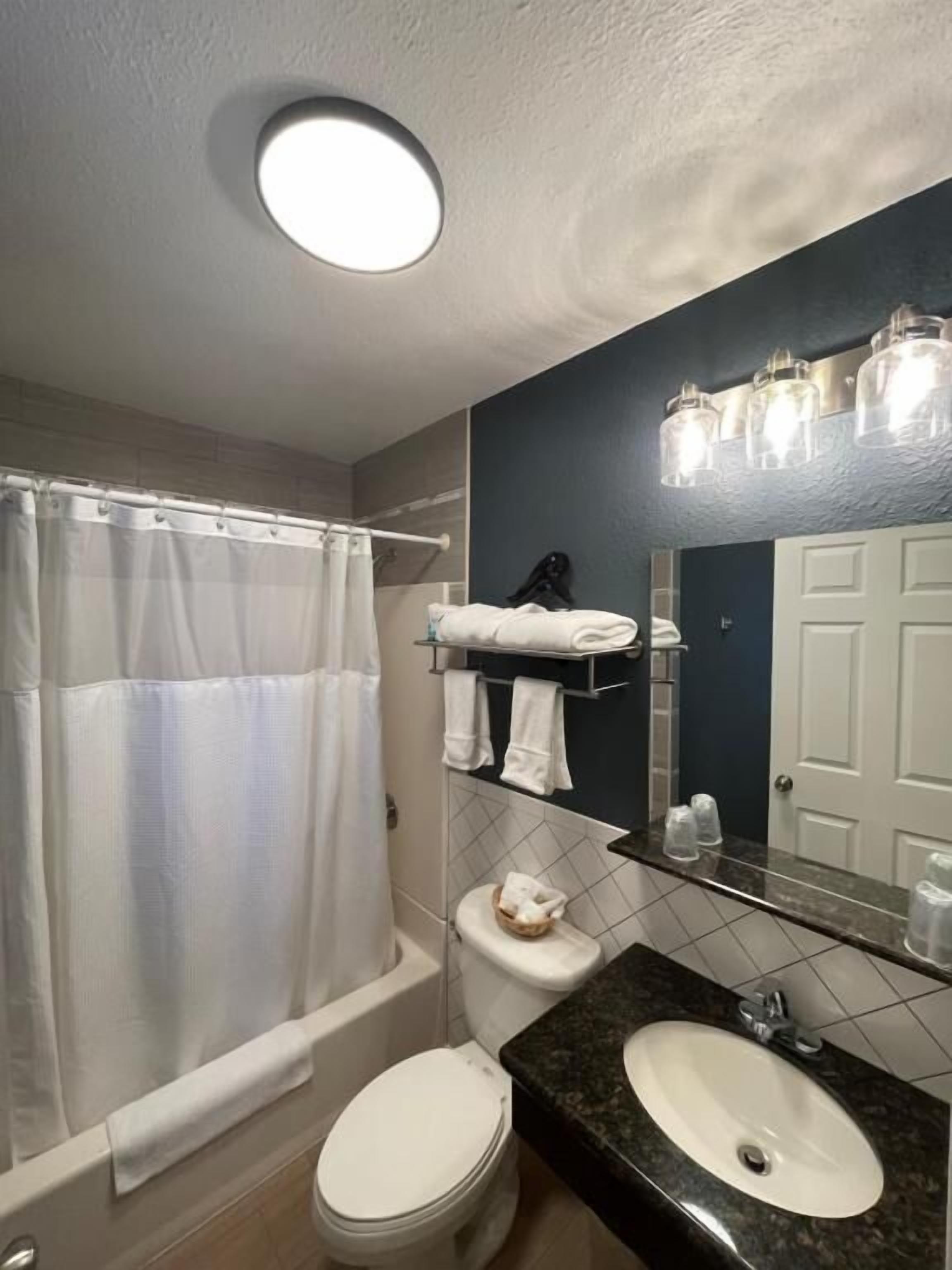 Kamar Single, 1 Tempat Tidur Queen, Bebas Asap Rokok | Kamar mandi | Kombinasi shower/bathtub dan perlengkapan mandi gratis