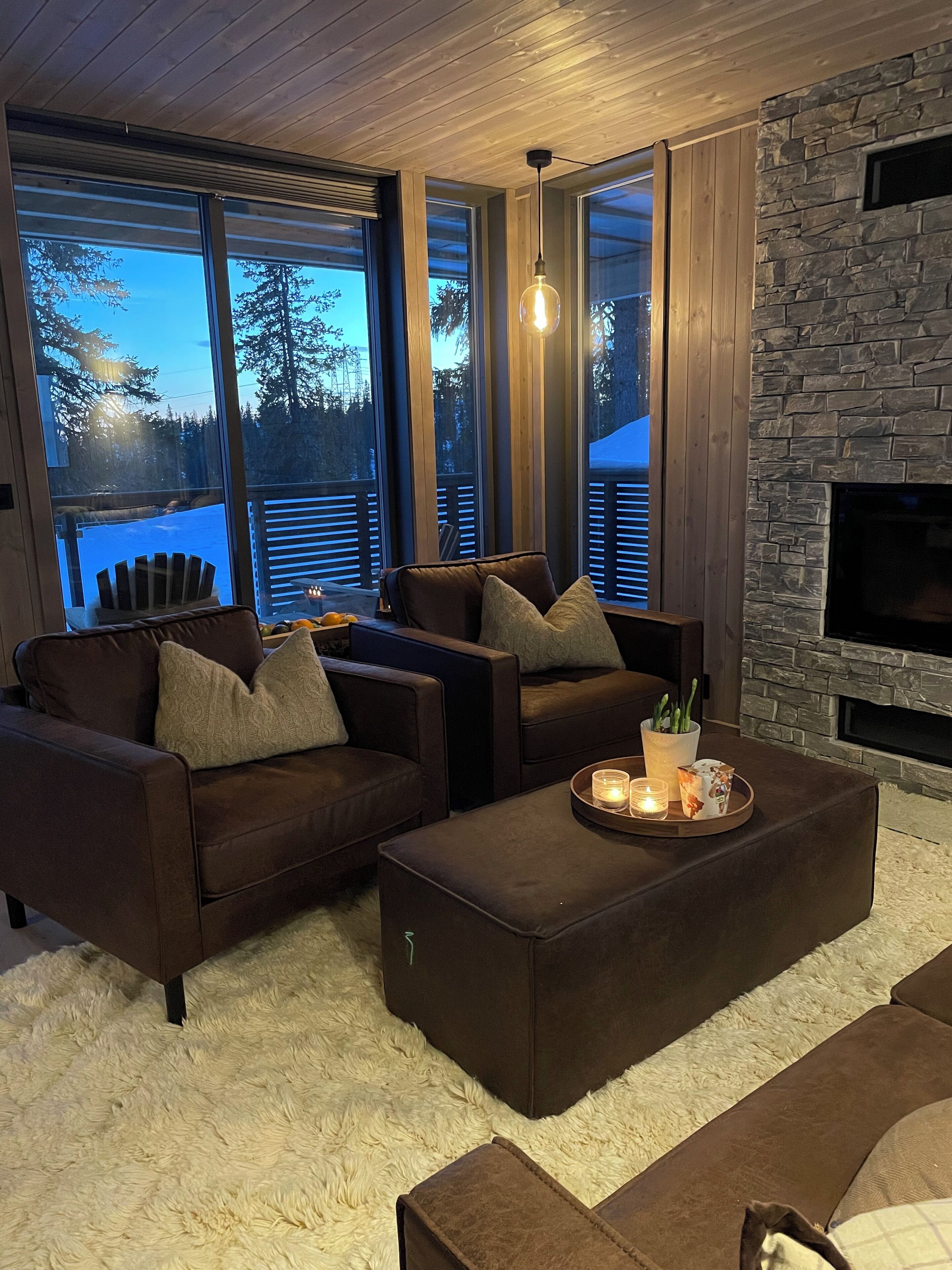 Departamento Premium, 2 habitaciones, para no fumadores, junto a la pista de ski | Área de sala de estar | Chimenea 