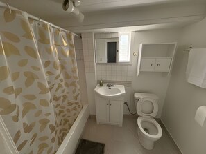 Secadora de cabello, toallas, jabón, papel de baño 