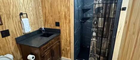 Shower, towels, toilet paper