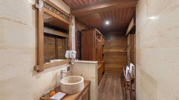 Family Villa, Balcony, Pool View | Bathroom | Combined shower/bathtub, free toiletries, soap, shampoo