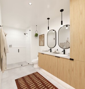 Shower, hair dryer, towels - Private Balcony, Resort-Style Amenities, Pool, Dining, Terrace, Views | The Code (Austin)