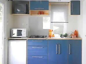 Fridge, microwave - Cozy mobile home for 2 with terrace (Isle-et-Bardais)