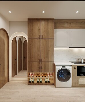 高级开间, 阳台, 城市景观 | 私人厨房 | 冰箱、炉灶、电热水壶、厨具/餐具