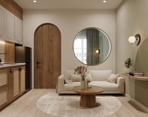 华丽开间, 阳台, 城市景观 | 起居区 | 40-英寸纯平电视（配备数码频道）