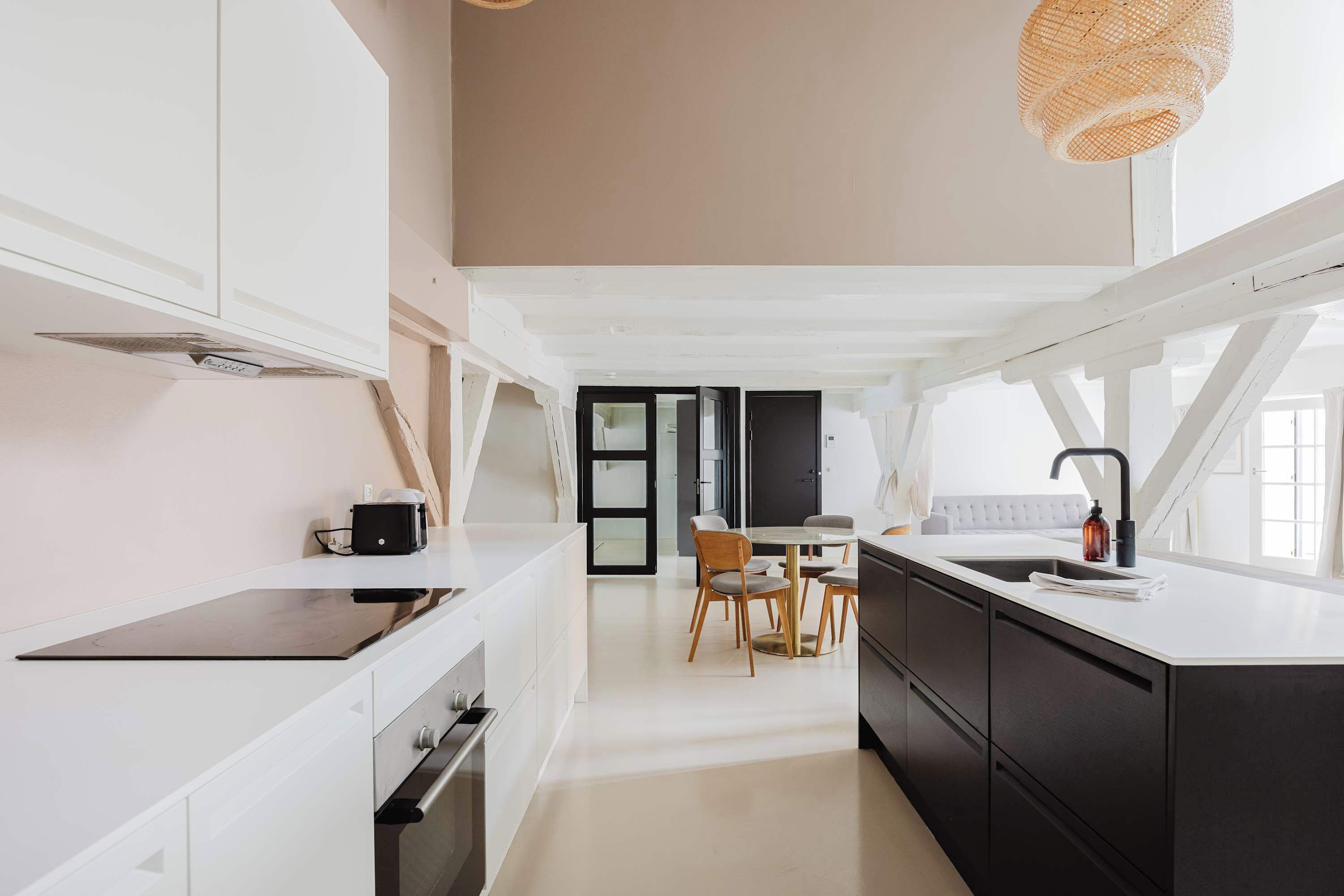 Fridge, microwave, stovetop, cookware/dishes/utensils