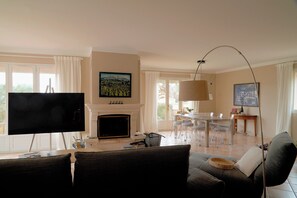 Televisión y chimenea 