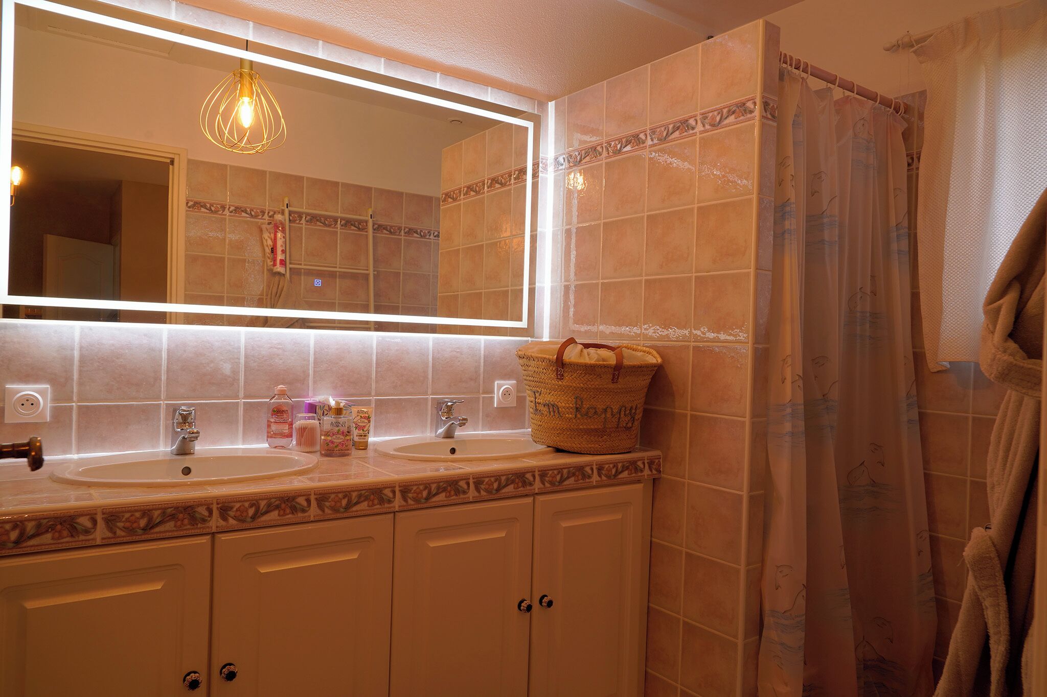 Shower, hair dryer, toilet paper