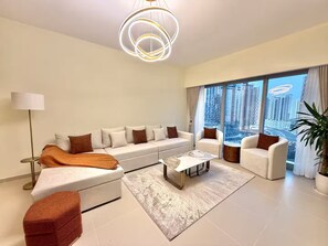 Living area - High-Floor 2BR + Maid  Sleeps 9 Pool View Reem Island (Abu Dhabi)