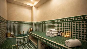 Steam room, deep-tissue massages, massages