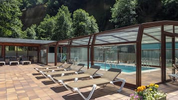 Indoor pool, open noon to 8:00 PM, sun loungers