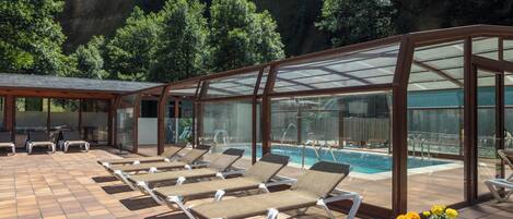 Indoor pool, open noon to 8:00 PM, sun loungers