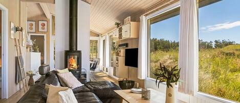 Een televisie en een open haard