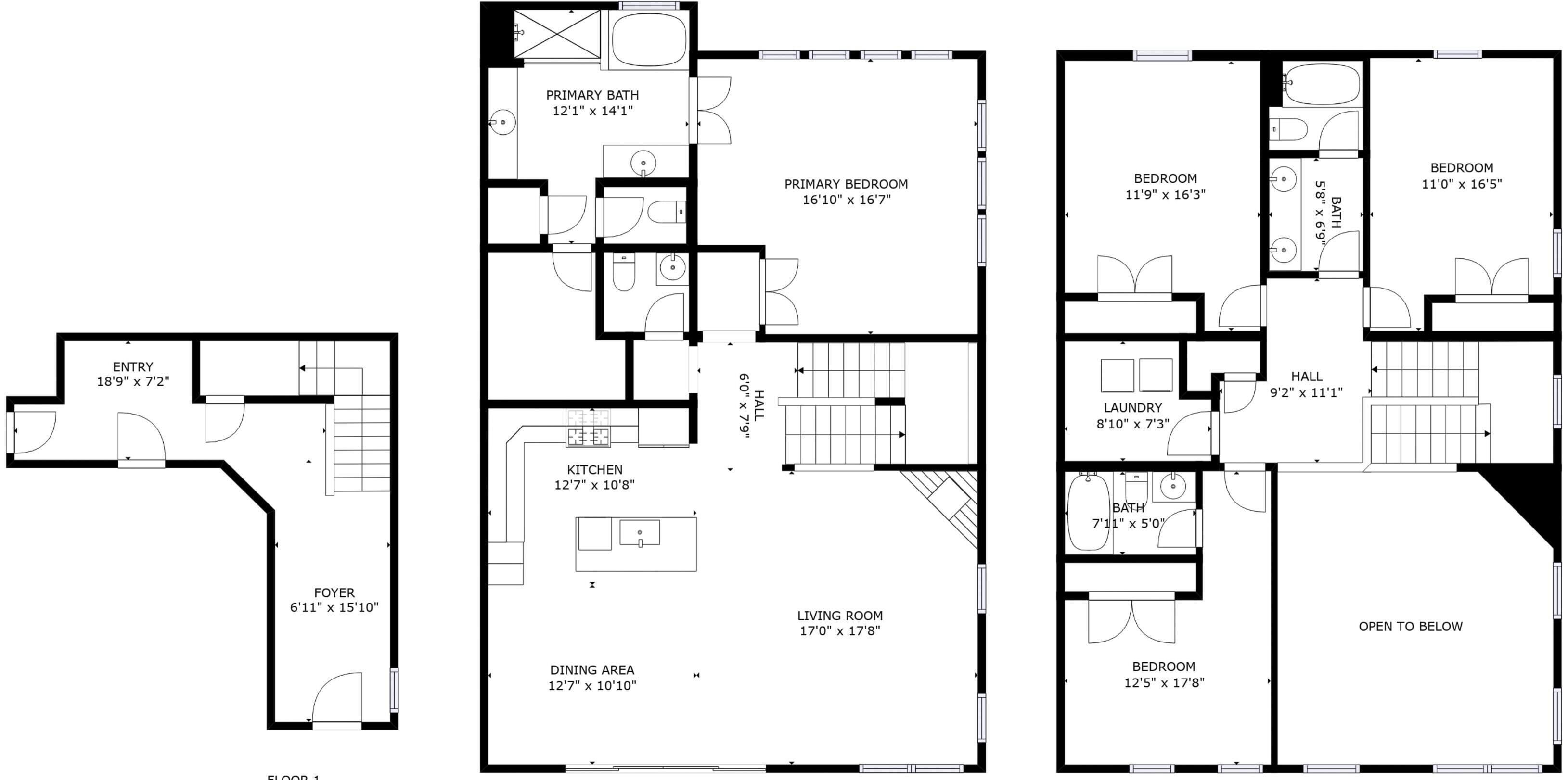 Plano de planta que muestra una entrada, recibidor, cocina, comedor, sala de estar, habitación principal, habitación secundaria, baño y pasillo.