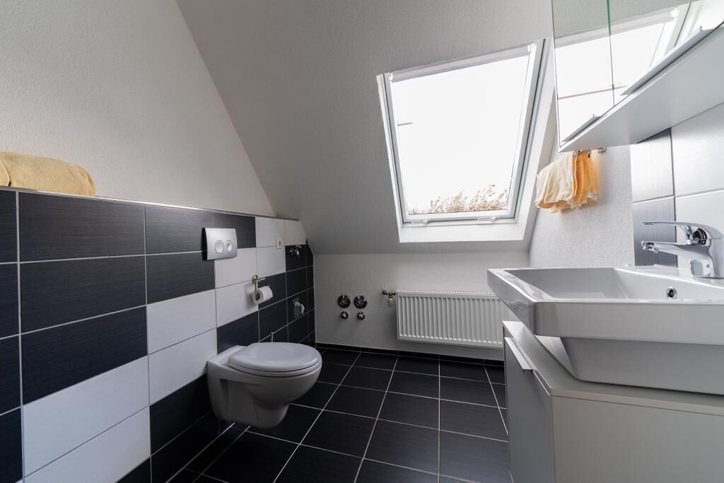 Dusche, Haartrockner, Handtücher, Toilettenpapier
