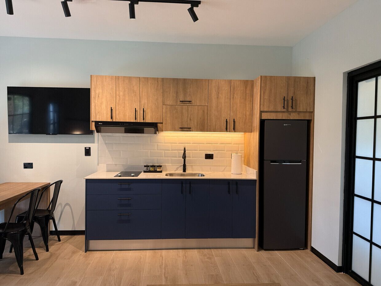 Fridge, microwave, coffee/tea maker, electric kettle