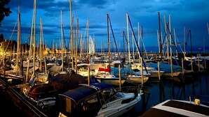 Un marina con numerose imbarcazioni ormeggiate, di diversi tipi e dimensioni.