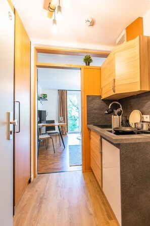 Fridge, microwave, cookware/dishes/utensils - Black Mirror by Interhome (Detmold)