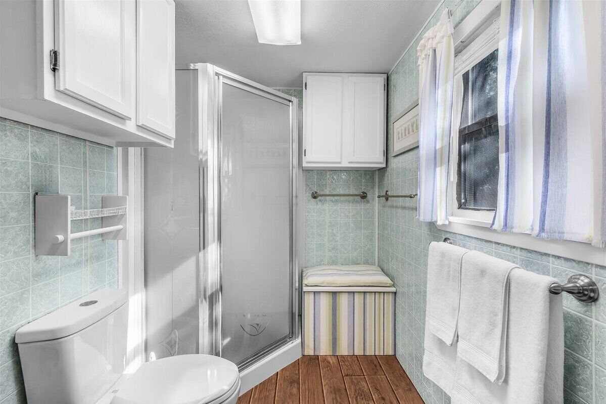 Shower, towels, toilet paper