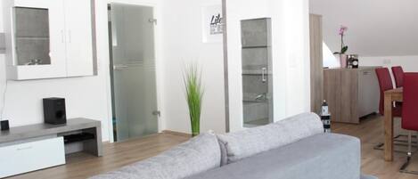 テレビ、暖炉、DVD プレーヤー