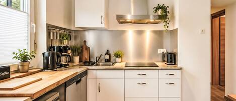 Fridge, microwave, oven, dishwasher
