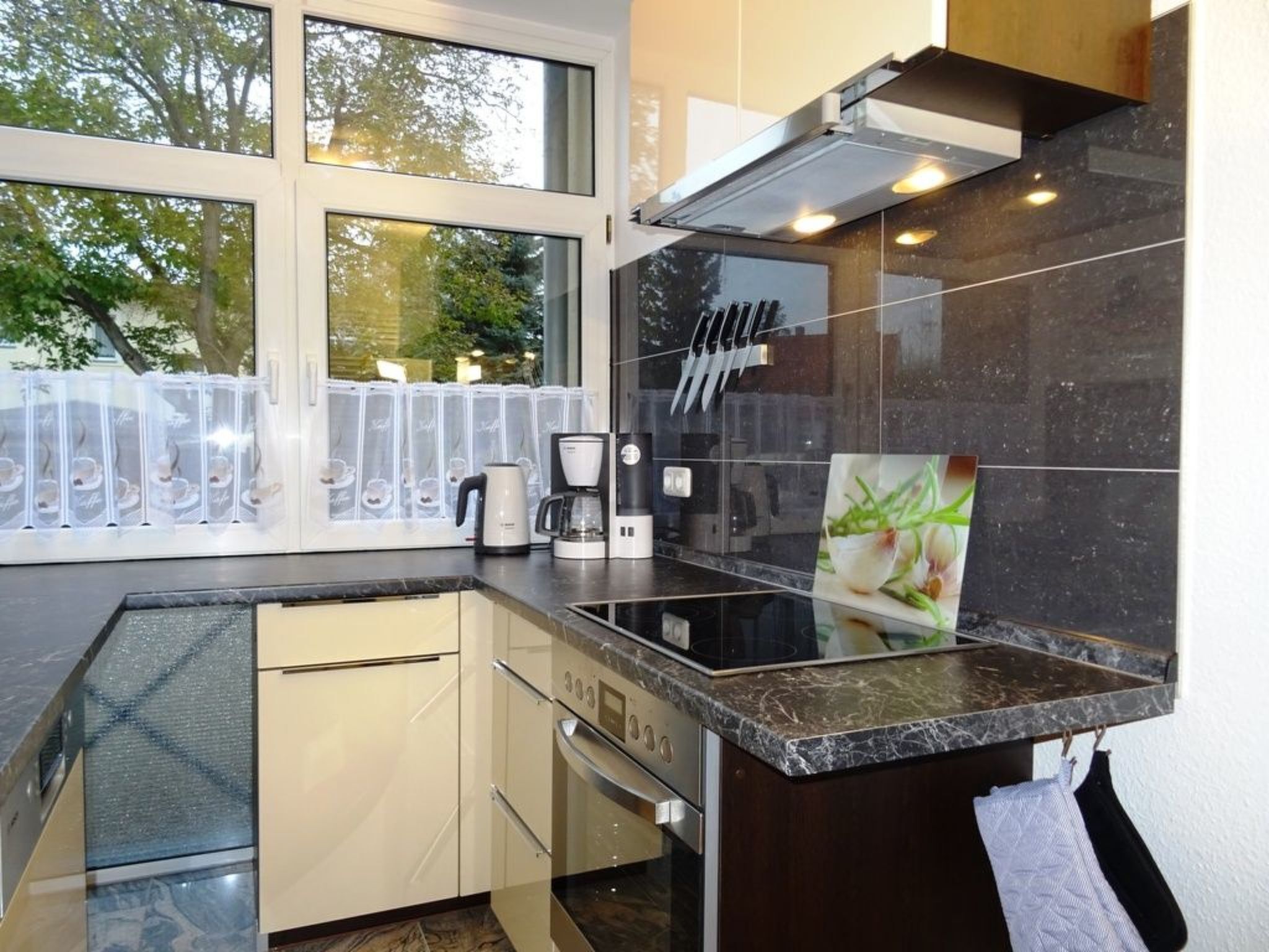 Fridge, oven, dishwasher, cookware/dishes/utensils