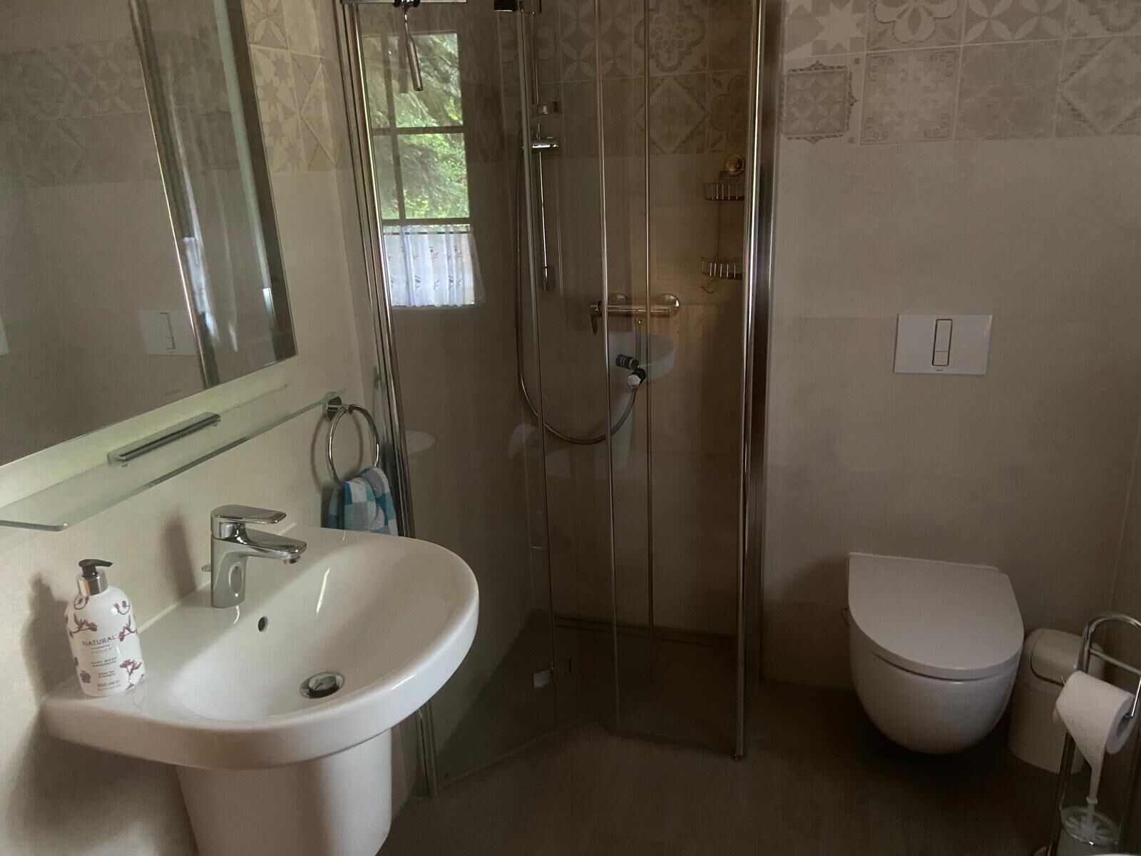 Dusche, Haartrockner, Seife, Toilettenpapier