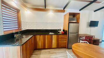 Fridge, microwave, coffee/tea maker, blender