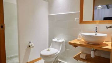 Shower, towels, soap, shampoo