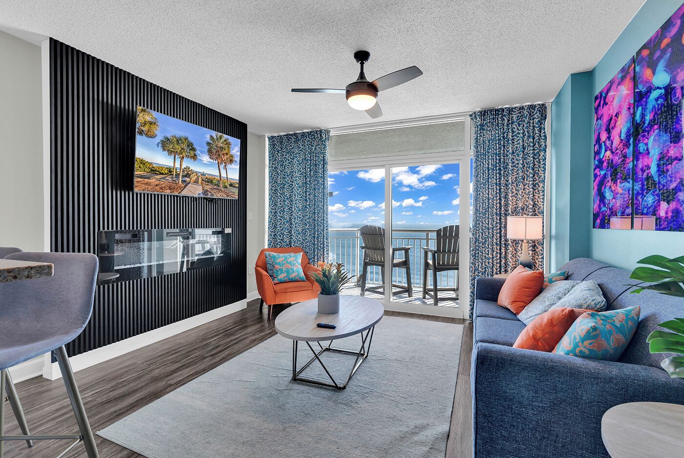 Smart TV, fireplace, video games, ping pong