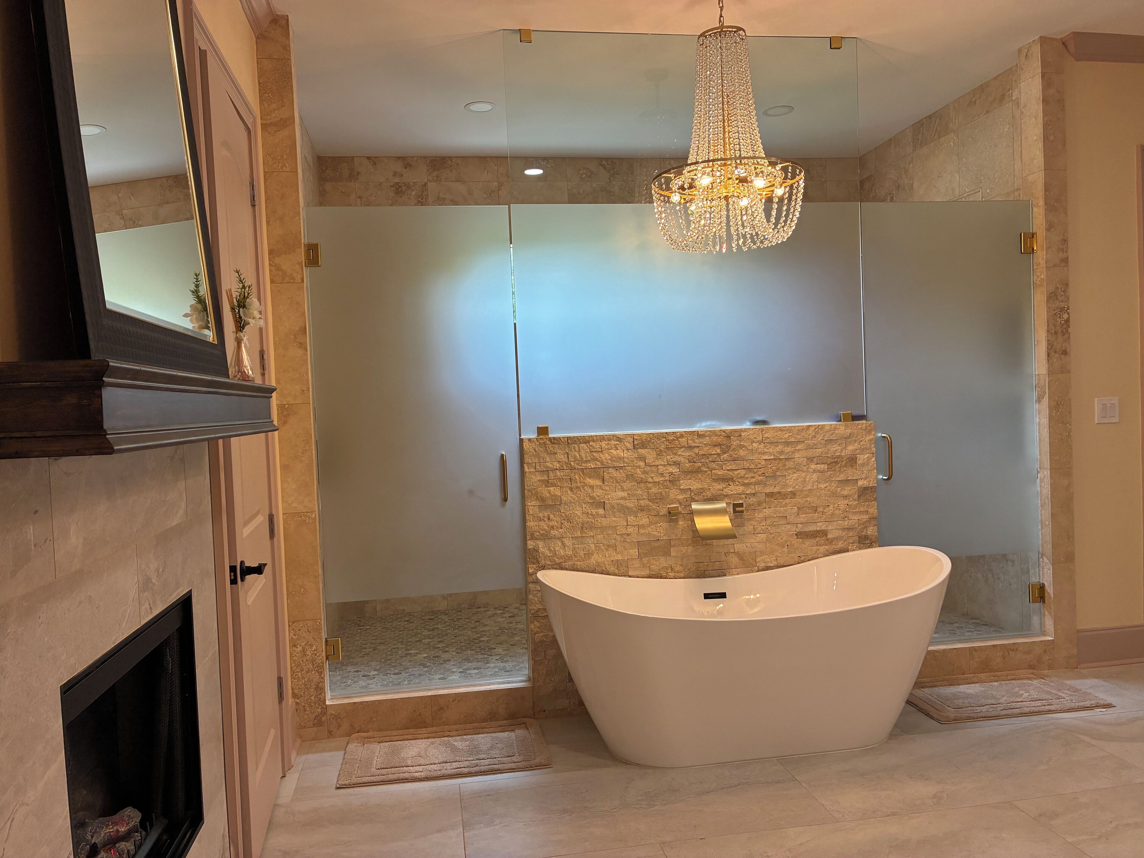 Shower, bidet, towels, soap