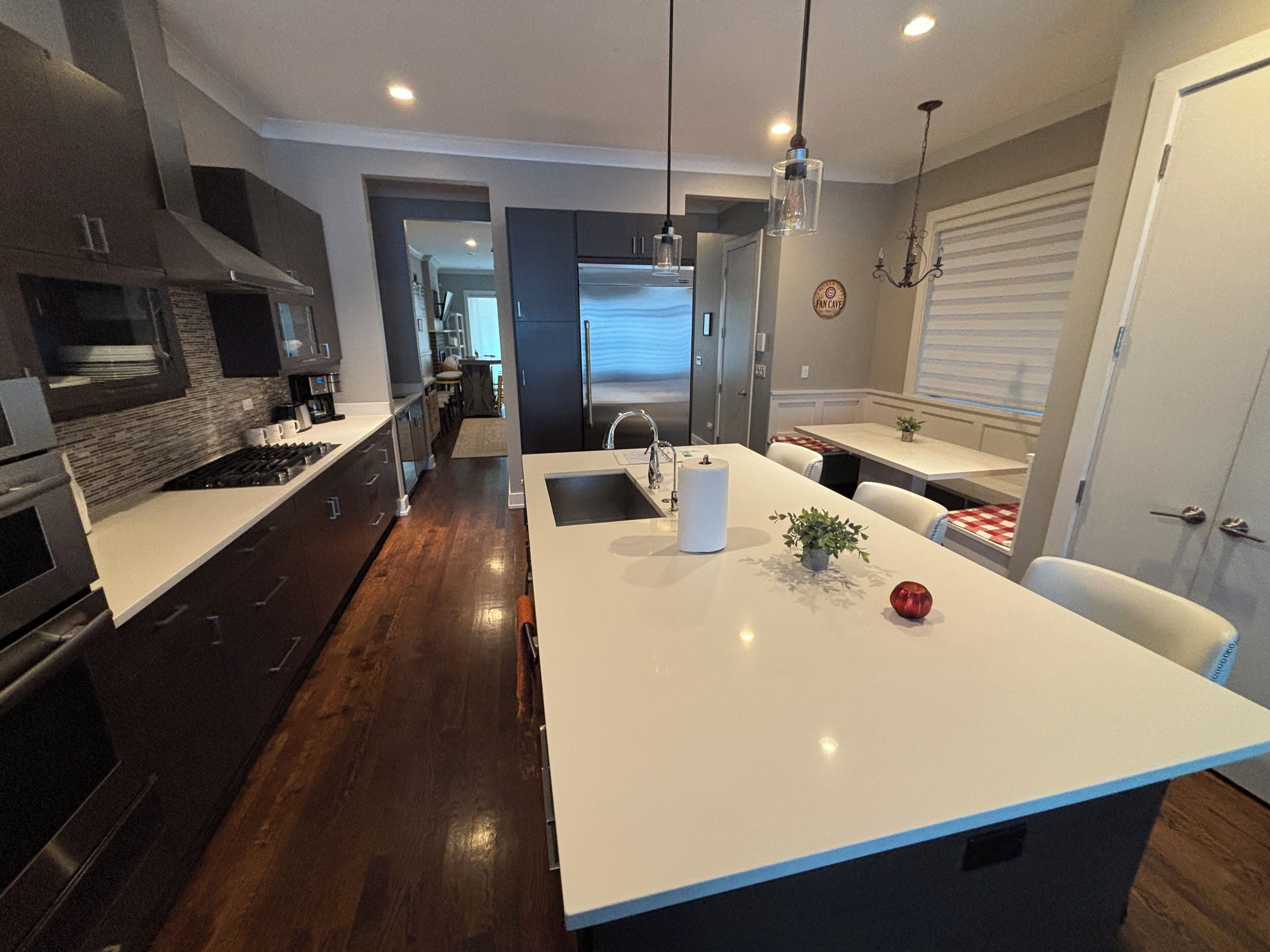 Microwave, stovetop, dishwasher, paper towels