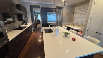 Microwave, stovetop, dishwasher, paper towels